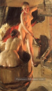 Femmes se baignant dans le sauna avant tout Suède Anders Zorn Peinture décoratif
